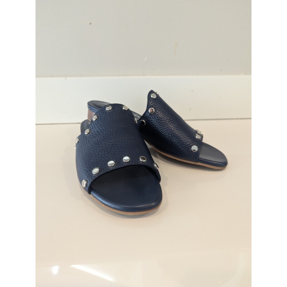 Brighton Night Blue Pebbled Leather Studded Sandals Mules Made In Italy Sz 5.5